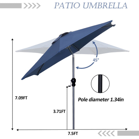 Ainfox 7.5FT Patio Umbrella Outdoor Table Umbrella,Market Umbrella with Push Button Tilt and Crank for Garden, Lawn, Deck, Backyard & Pool