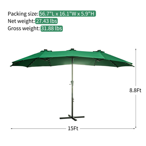 Ainfox 15 x 8.8' Outdoor Double-Sided Market Patio Umbrella Solar Lighted 48 Led Light - Base is not included