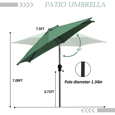 Ainfox 7.5FT Patio Umbrella Outdoor Table Umbrella,Market Umbrella with Push Button Tilt and Crank for Garden, Lawn, Deck, Backyard & Pool