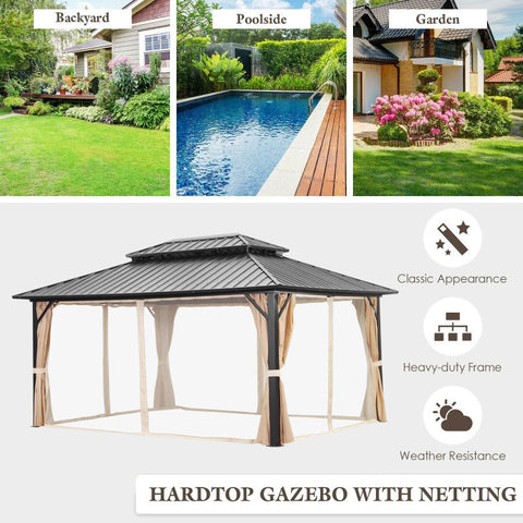 Ainfox 12 ft x 16 ft Steel Outdoor Patio Gazebo with Mesh Screen Double Roof for Lawn, Backyard