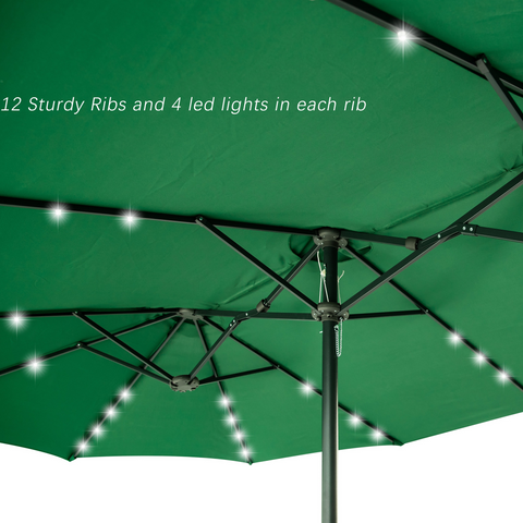 Ainfox 15 x 8.8' Outdoor Double-Sided Market Patio Umbrella Solar Lighted 48 Led Light - Base is not included