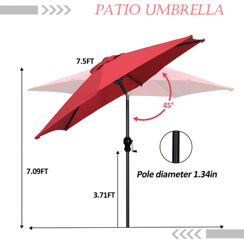 Ainfox 7.5FT Patio Umbrella Outdoor Table Umbrella,Market Umbrella with Push Button Tilt and Crank for Garden, Lawn, Deck, Backyard & Pool