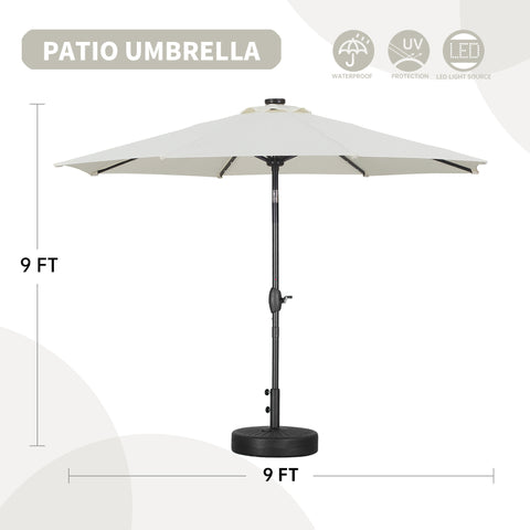 9ft Solar 32 LED Lighted Umbrella with 8 Ribs Adjustment and Crank Lift System for Patio Waterproof Sun Protection-Without Base