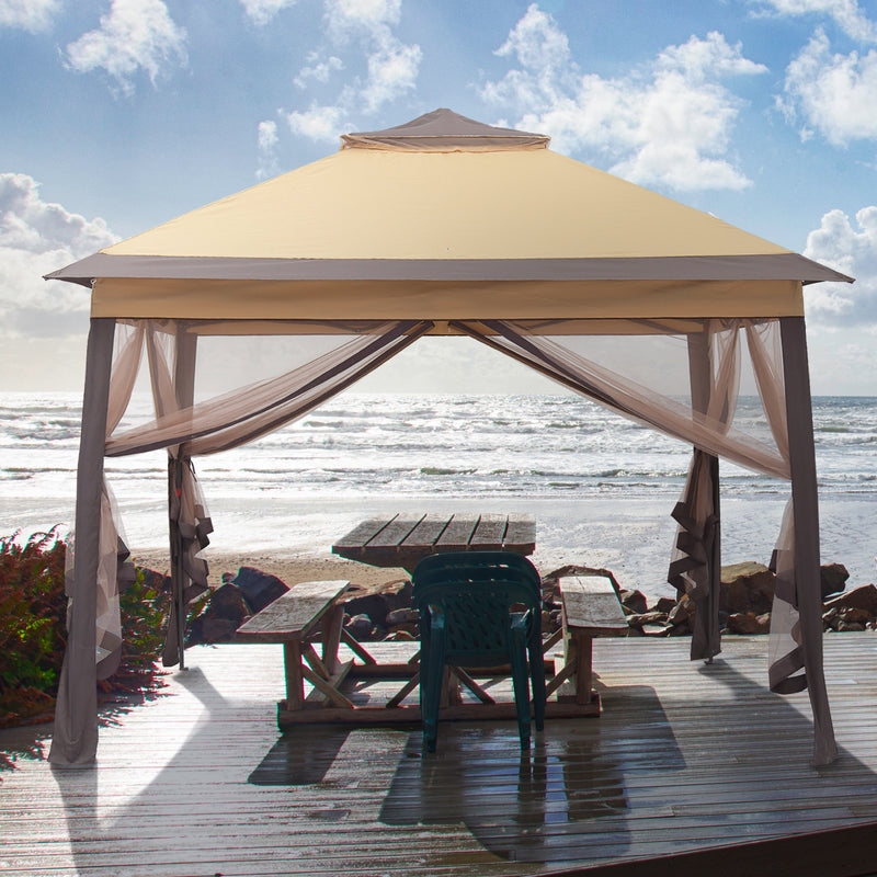 Ainfox Outdoor Pop Up Canopy with Sidewalls, Double-roofed & Extended Eaves