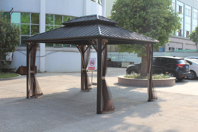 Ainfox 10*12 Double Roof Iron Gazebo,With Classic Thin Mosquito