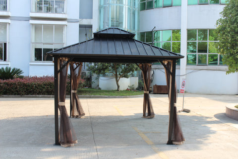 Ainfox 10*12 Double Roof Iron Gazebo,With Classic Thin Mosquito