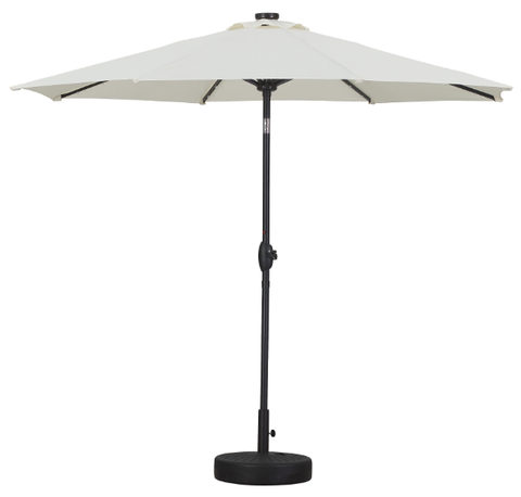 9ft Solar 32 LED Lighted Umbrella with 8 Ribs Adjustment and Crank Lift System for Patio Waterproof Sun Protection-Without Base