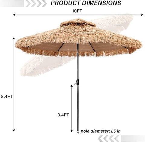 UNIDAZE 9FT Double Tiers Solar LED Lights Thatched Hawaiian Tiki Umbrella, Outdoor, Pool, Patio, Beach, Yellow