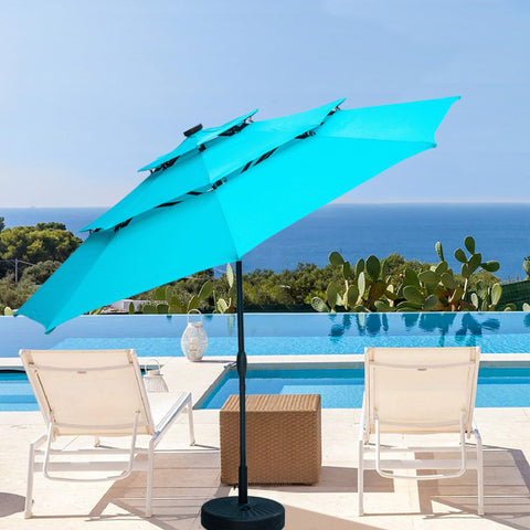 Ainfox 3 Tiers Patio Table Umbrella with Solar Lights Outdoor 10, Tilt and Crank, 8 Sturdy Ribs, Solar Power, With Seven Different Colors