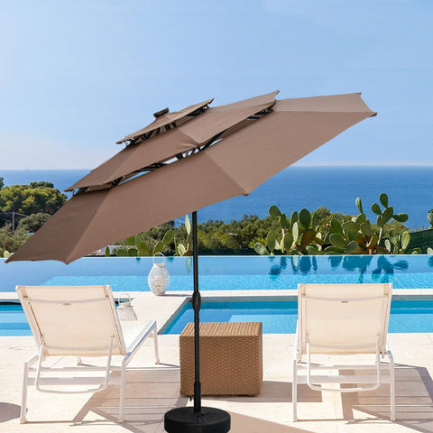 Ainfox 3 Tiers Patio Table Umbrella with Solar Lights Outdoor 10, Tilt and Crank, 8 Sturdy Ribs, Solar Power, With Seven Different Colors